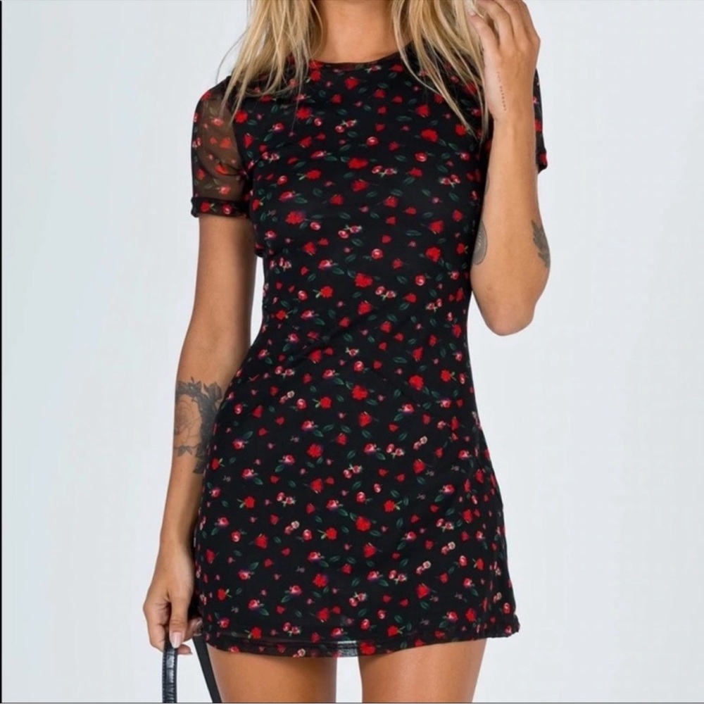 Princess Polly Floral Black Mesh Dress